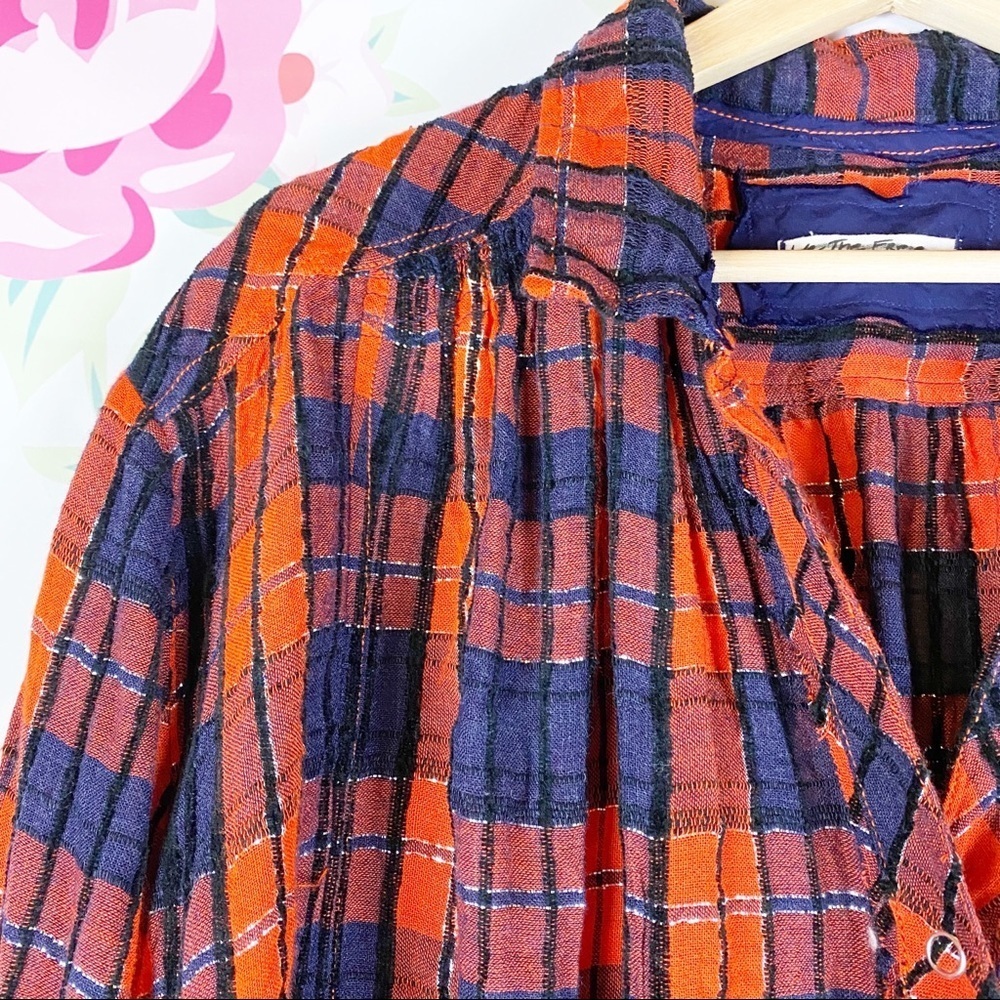 NEW Free People Orange Lela Plaid Oversized Metallic Tunic Top XS - Picture 5 of 12